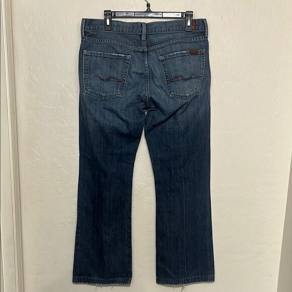 7 For All Mankind Men's Blue Factory Distressed Bootcut Denim Jeans - Picture 4 of 11